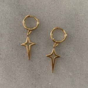 New Drop! Gold Star Dangle Huggie Hoop Earrings Brand New
